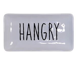 Yummy Rectangle Dish Tray Rectangle Fun Phrase Hangry Heavy Ceramic White Black
